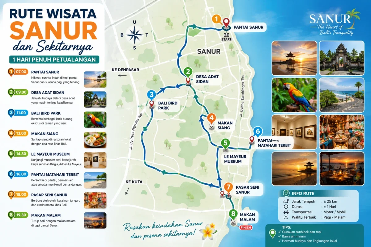 Sanur Sightseeing Route: Complete Travel Guide to Sanur and Nearby Attractions 2026